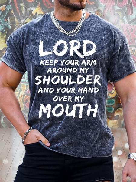 

Men's Lord Keep Your Arm Around My Shoulder And Your Hand Over My Mouth Funny Print Casual Loose Text Letters Crew Neck T-Shirt, Dark blue, T-shirts