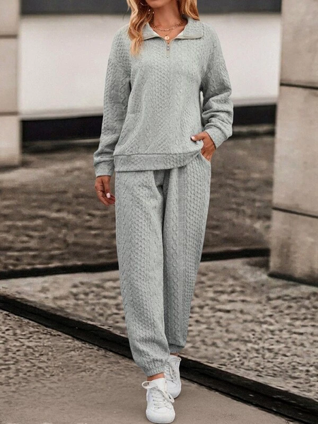 

Plain Urban Cotton-Blend Two-Piece Set, Gray, Suit Set
