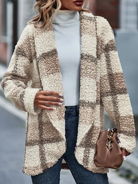 

Fluff/Granular Fleece Fabric Loose Casual Teddy Jacket, Khaki, Outerwear