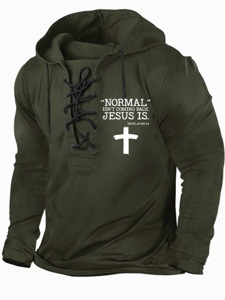 

Men Normal Isn’t Coming Back Jesus Is Text Letters Regular Fit Hoodie Sweatshirt, Army green, Hoodies&Sweatshirts