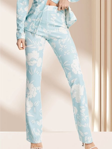 

Casual Floral Regular Fit Fashion Pants, Blue, Pants