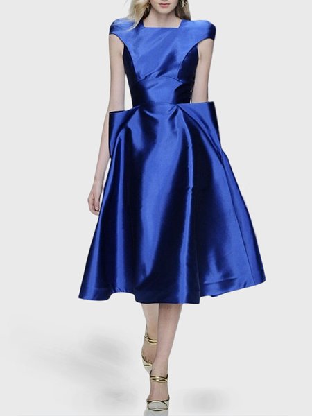 

Midi Boat Neck Regular Fit Elegant Plain Party Dress, Blue, Midi Dresses