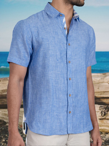 

Stripe Contrast Short Sleeve Casual Shirt, As picture, Men Shirts