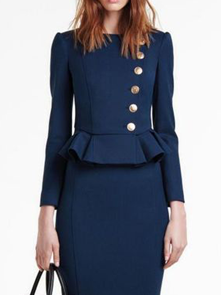 

Regular Fit Elegant Plain Crew Neck Long sleeve Jacket, Navyblue, Jackets