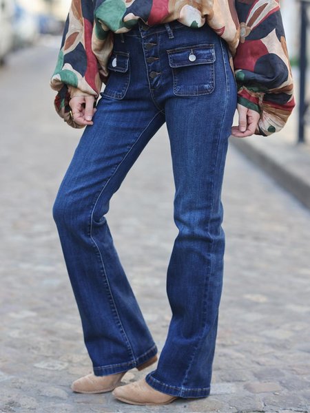 

Zipper Denim Regular Fit Casual Jeans, Denim blue, Jeans