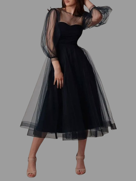 

Plain Regular Fit Elegant Crew Neck Long sleeve Long Party Dress, Black, Maxi Dresses
