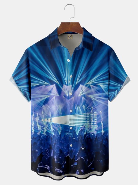 

Music Chest Pocket Short Sleeve Shirt, Blue, Men Shirts