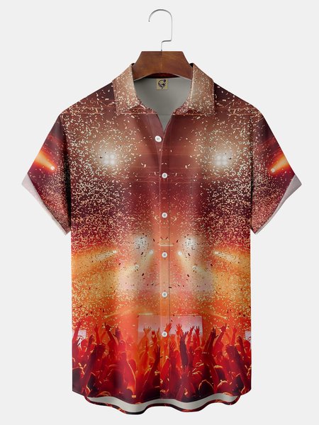 

Music Chest Pocket Short Sleeve Shirt, Red, Men Shirts