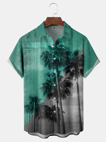 

Coconut Tree Chest Pocket Short Sleeve Hawaiian Shirt, Green, Men Shirts