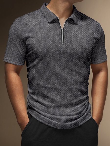 

Geometric Zip Short Sleeve Polo, Dark gray, Polo Shirts
