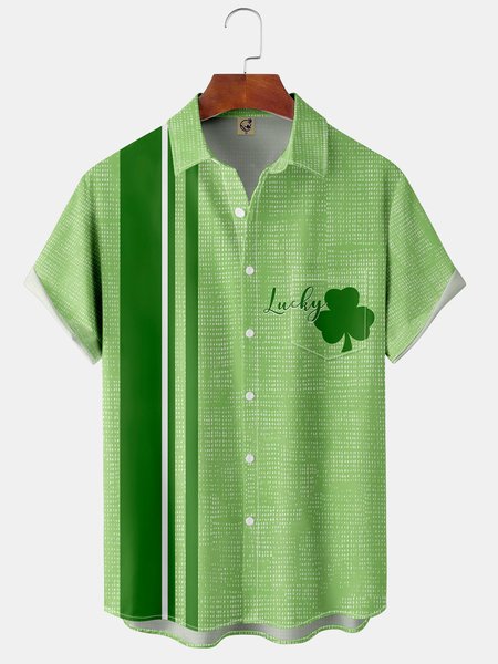 

St. Patrick's Day Chest Pocket Short Sleeve Shirt, Green, Short Sleeve Shirts
