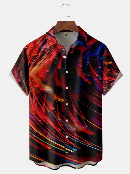 

3D Lights Chest Pocket Short Sleeve Casual Shirts, Black, Men Shirts