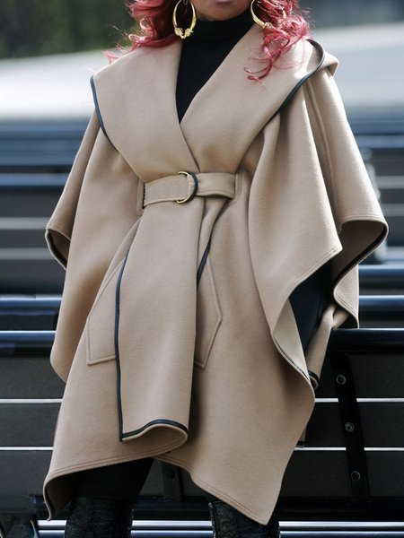 

Plain Elegant Loose Regular Size Coat, Khaki, Others