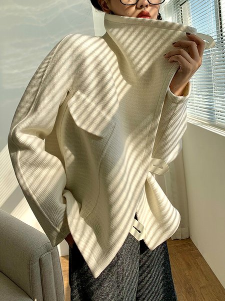 

Long sleeve H-Line Loose Plain Simple Jacket, White, Jackets