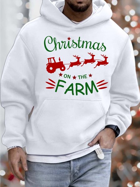 

Men’s Christmas On The Farm Hoodie Casual Sweatshirt, White, Hoodies&Sweatshirts