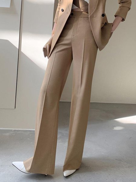 Regular Fit Casual Plain Fashion Pants, Coffee, Pants