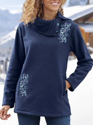 

Floral Casual Shawl Collar Cotton-Blend Sweatshirt, Blue, Sweatshirts & Hoodies