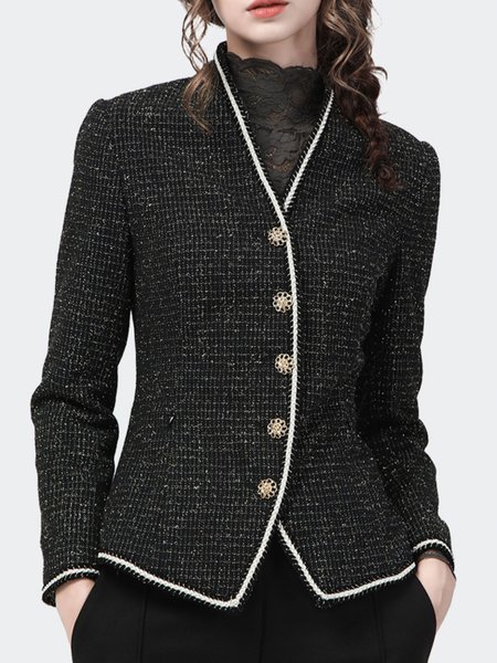 

Regular Fit Elegant Buttoned V Neck Jacket, Black, Jackets
