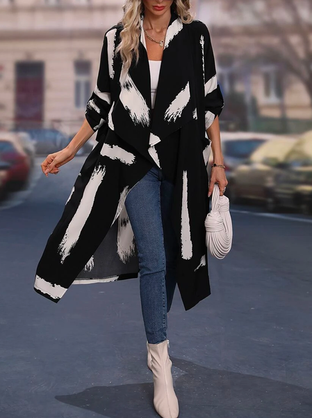 

Loose Cross Neck Casual Color Block Other Coat, Black, Outerwear