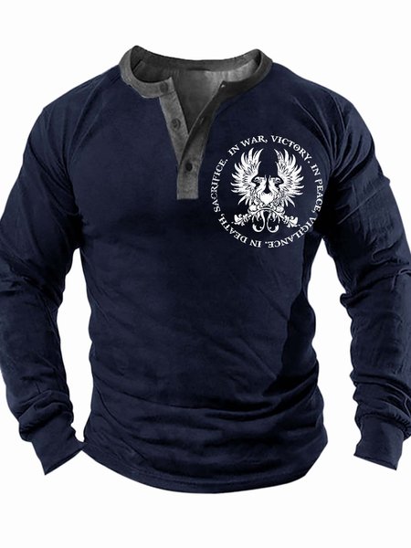 

Men’s In War Victory In Peace Vigilange In Death Sacrifice Casual Regular Fit Top, Deep blue, Long Sleeves