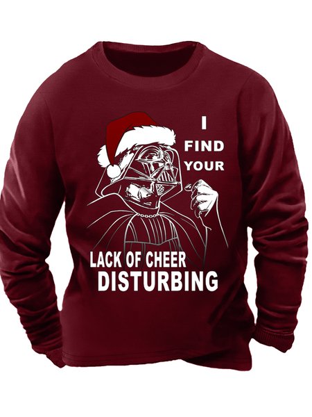 

Men's I Find Your Lack Of Cheer Disturbing Christmas Funny Graphic Print Loose Text Letters Cotton-Blend Casual Sweatshirt, Red, Hoodies&Sweatshirts