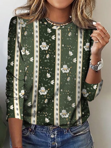 

Loose Casual Wool/Knitting Crew Neck T-Shirt, Green, T-Shirts