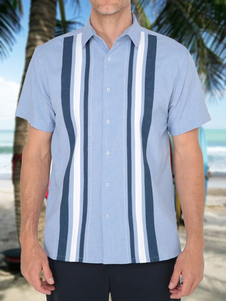 

Striped Short Sleeve Bowling Shirt, As picture, Men Shirts