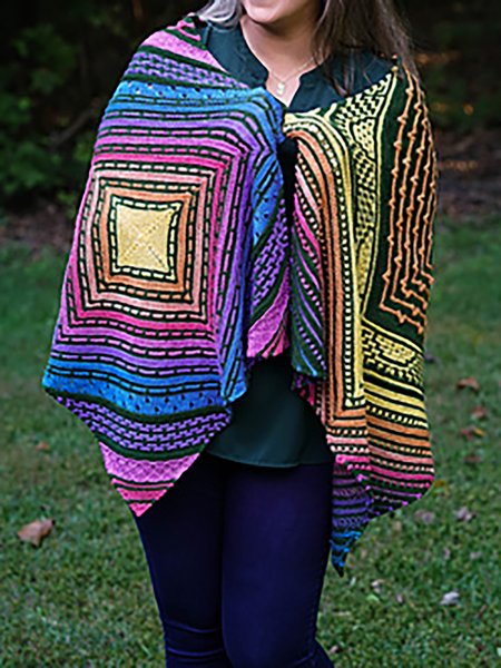 

Multicolor Ethnic Pattern Woolen Wrap Shawl Ethnic Vintage Accessories, Women Scarves & Shawls