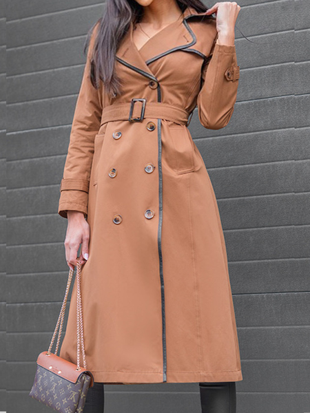 

Color Block Urban Lapel Collar Long sleeve Loose Mid-long Trench Coat, Brown, Coats