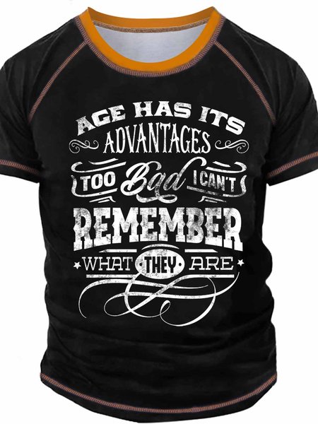 

Men's Age has its advantages too bad I can't remember what they are Regular Fit Raglan Sleeve Text Letters T-Shirt, Black, T-shirts