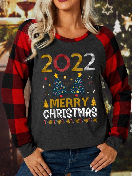 

Lilicloth X Jessanjony 2022 Merry Christmas Womens Long Sleeve Buffalo Plaid T-Shirt, Gray, Long sleeves