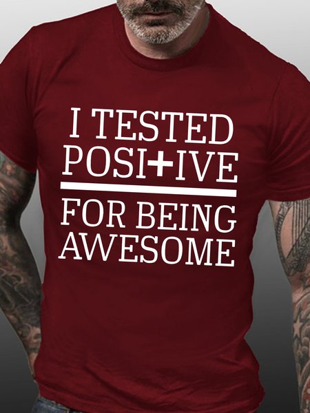 

Men's POSITIVE AWESOME Letters Casual T-Shirt, Red, T-shirts