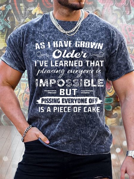 

Men's As I Have Grown Older I Have Learned That Pleasing Everyone Is Impossible Funny Print Loose Crew Neck Casual Text Letters T-Shirt, Dark blue, T-shirts