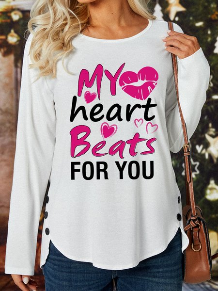 

Lilicloth X Y My Valentines Day Heart Beats For You Womens Long Sleeve T-Shirt, White, Long sleeves