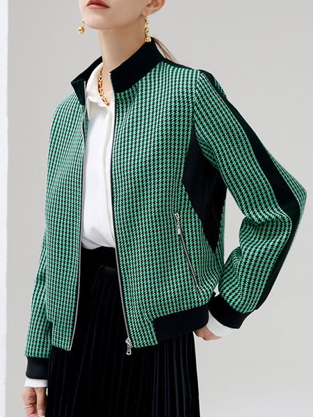 

Urban Split Joint Houndstooth Loose Jacket, Green, Jackets