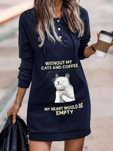 Hoodie Casual Loose Cat Dress, Multicolor, Mini Dresses
