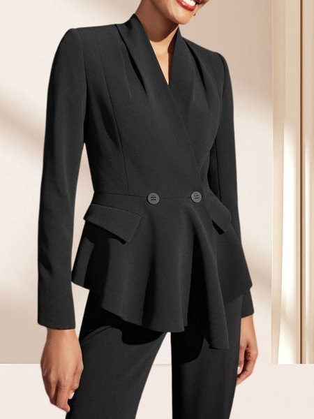 

Elegant Regular Fit Spring Plain Blazer, Black, Blazers