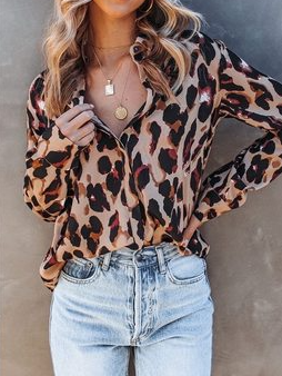 

Casual Shirt Collar Loose Regular Sleeve Blouse, Multicolor, Shirts & Blouses