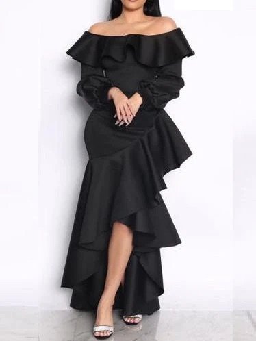 

Plain Elegant Cold Shoulder Dress & Party Dress, Black, Maxi Dresses