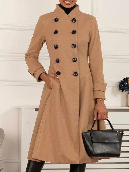 

Double Breasted Button Detail Fit And Flare Coat, Camel, Trench Coats
