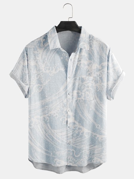 

Ukiyoe chest pocket Short Sleeve Casual Shirt, Gray, Short Sleeve Shirts
