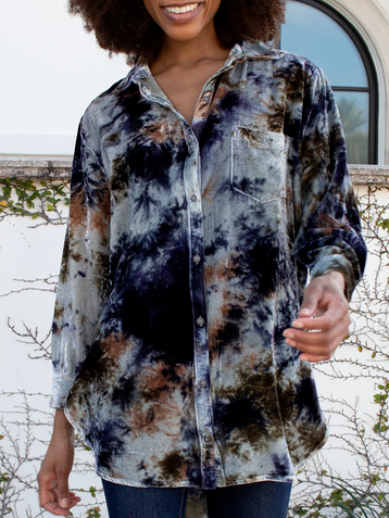 

Shirt Collar Cotton-Blend Casual Blouse, Multicolor, Blouses & Shirts