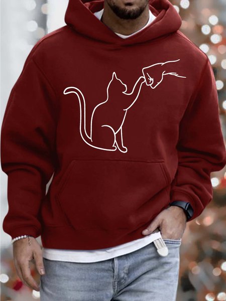 

Men’s Cat And People Animal Casual Animal Sweatshirt, Red, Hoodies&Sweatshirts