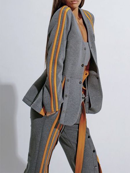 

Long sleeve Color Block Casual Regular Fit V Neck Jacket, Gray, Jackets