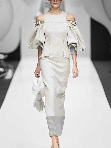 

Elegant Tight Crew Neck Plain Maxi Party Dress, As picture, Maxi Dresses