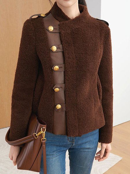 

Long sleeve Plain Regular Fit Faux Fur Teddy Jacket, Coffee, Cardigans