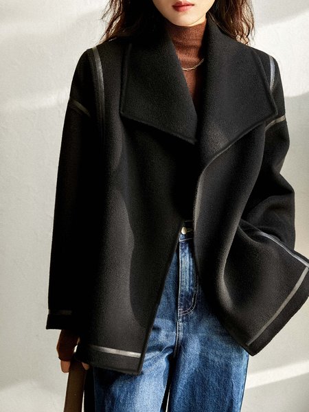 

Loose Plain Shawl Collar Simple Jacket, Black, Jackets
