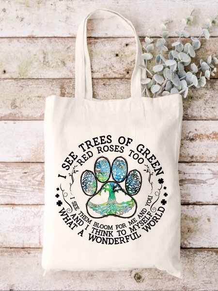 

I See Trees Of Green Plant Graphic Casual Shopping Tote Bag, White, Bags