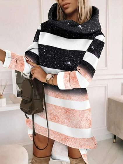 

Casual Turtleneck Color Block Loose Dress, Multicolor, Dresses