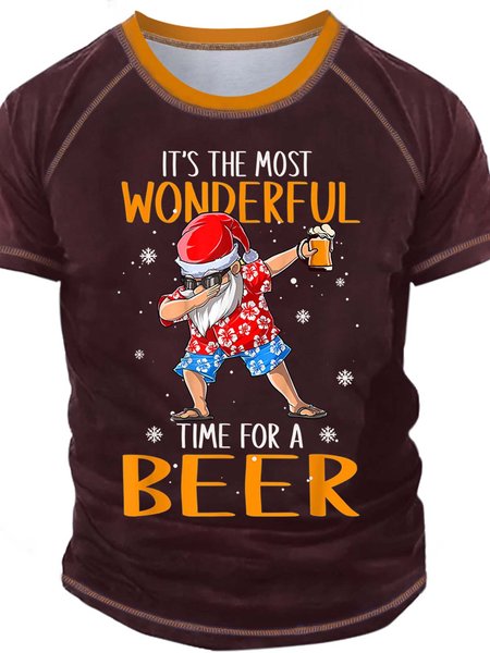 

Men’s It’s The Most Wonderful Time For A Beer Casual Crew Neck Regular Fit T-Shirt, Red, T-shirts